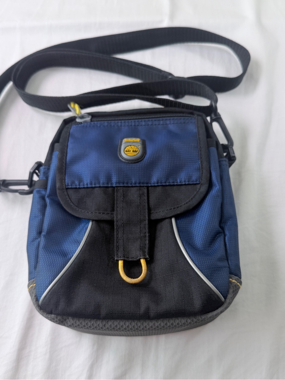 Timberland Blue Black Yellow Solid Crossbody Bag Adjustable Strap Zip Closure
